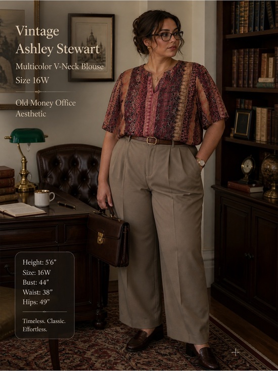 Ashley Stewart Tops - Vintage Ashley Stewart Size 16W Multicolor V-Neck Blouse Casual Old Money Office
